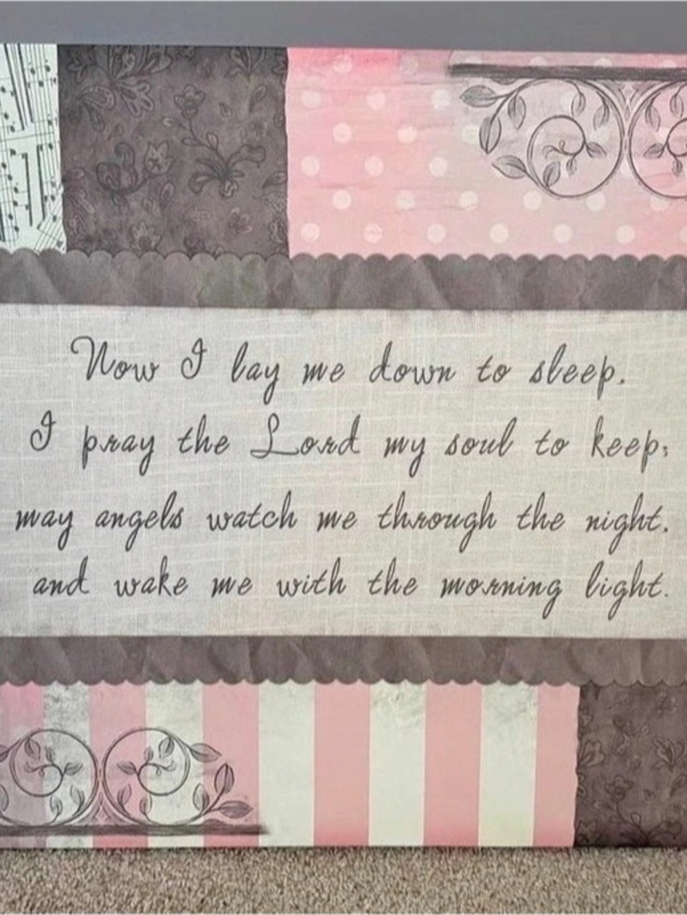 Hobby Lobby Now I Lay Me Down to Sleep Patchwork Wall Decor Wall Art Pink & Gray